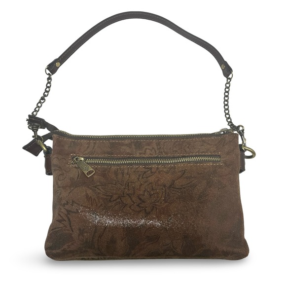 Patricia Nash Floral Leather Crossbody Clutch Chain Strap Bronze Hardware - Picture 1 of 6